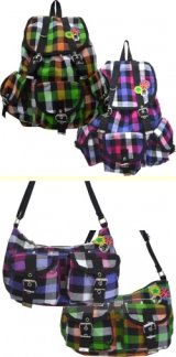 【新入荷】ワッペン付チェック柄リュック＆ショルダーバッグ