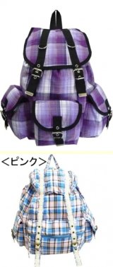 【新入荷】銀糸入りチェック柄３Ｐリュック＆レース付属チェック柄３Ｐリュックサック