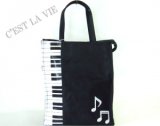 【新入荷】ピアノ鍵盤＆音符トートバッグ縦型