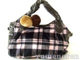 【新入荷】ポンポン付チェック柄手提げバッグ