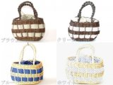 【新入荷】ラタン水玉柄カゴ手提げバッグ