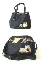 【新入荷】和柄ふくろう刺繍入り手提げ＆ショルダーバッグ