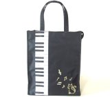 【新入荷】ピアノ鍵盤＆仔猫刺繍入り手提げバッグ