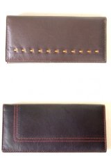 【新入荷】ステッチやぎ革長財布メンズ＆カラーステッチラインやぎ革長財布メンズ