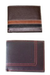 【新入荷】２本ライン牛革二つ折り財布メンズ