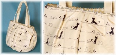 画像1: 猫シルエットプリント手提げバッグ(4色有)
