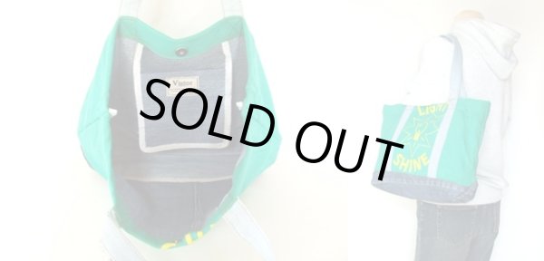 画像3: 【1点物】Ｔシャツ＆ジーンズリメークトートバッグ緑 (3)