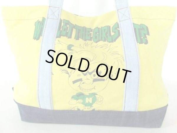 画像2: 【1点物】Ｔシャツ＆ジーンズリメークトートバッグ黄 (2)