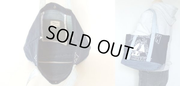 画像3: 【1点物】Ｔシャツ＆ジーンズリメークトートバッグ紺 (3)