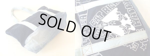 画像2: 【1点物】Ｔシャツ＆ジーンズリメークトートバッグ紺 (2)