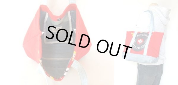 画像3: 【1点物】Ｔシャツ＆ジーンズリメークトートバッグ赤 (3)