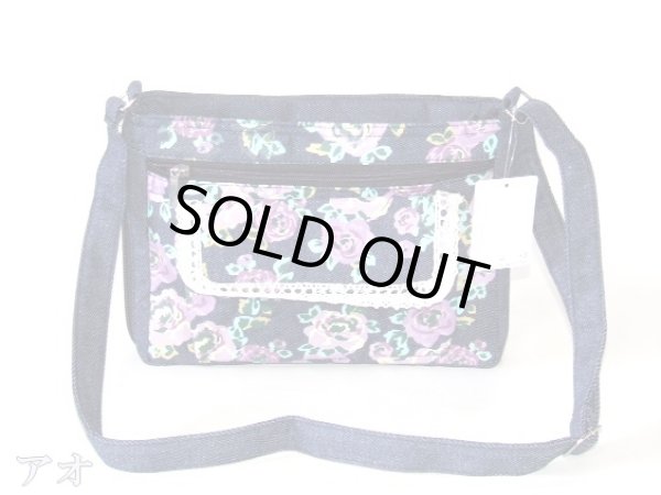 画像4: 【メール便ok】拡幅バラ柄デニムショルダーバッグ（２色有） (4)