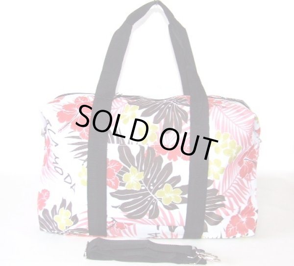 画像4: ハイビスカス＆リーフ柄2wayボストンバッグ（２色有） (4)