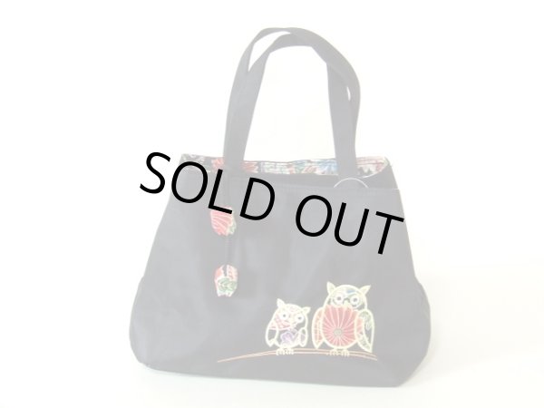 画像2: 和柄ふくろう刺繍入り手提げバッグ【メール便ok】 (2)