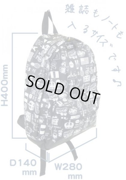 Sale オシャレなイラストいっぱいの合皮ディパック黒6 594 ゆめのれん Comオンラインショップ