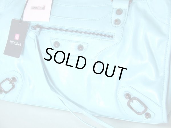 画像4: 【特売】BIOLINAパステルブルー2way合皮ハンドバッグ (4)