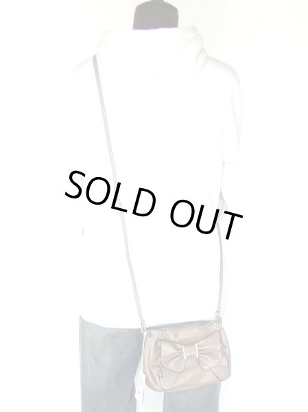 画像5: リボン飾り付き合皮ポシェット横型（ブラウン） (5)