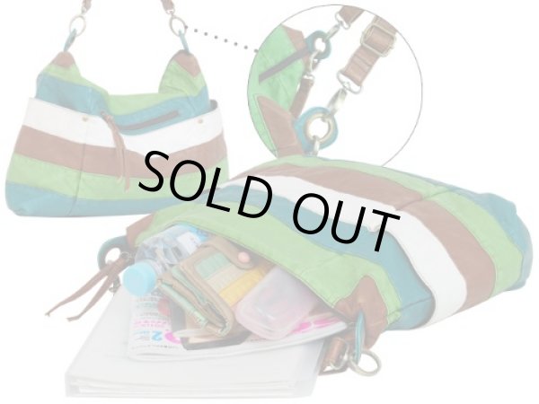 画像3: ソフト合皮ヴィンテージボーダー2WAYショルダーバッグ (3)