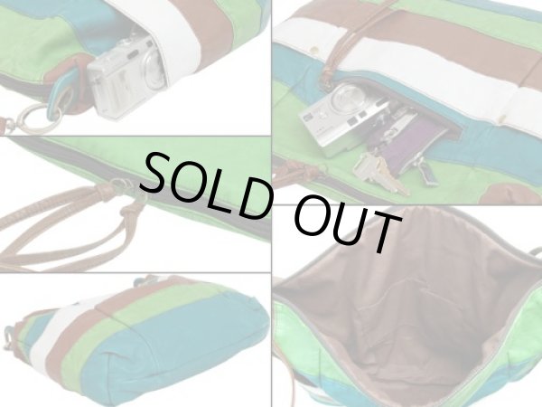 画像2: ソフト合皮ヴィンテージボーダー2WAYショルダーバッグ (2)