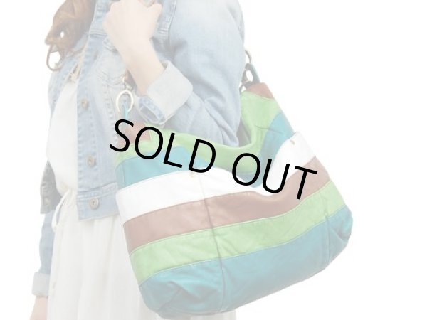 画像4: ソフト合皮ヴィンテージボーダー2WAYショルダーバッグ (4)