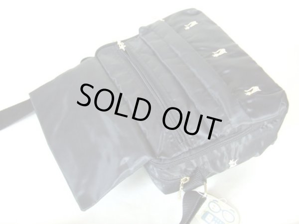 画像3: ポケット７つ付き猫刺繍ショルダーバッグ黒 (3)