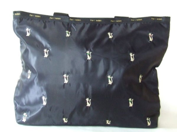 画像1: 傘収納ポケット付き軽量猫刺繍トートバッグ／黒 (1)