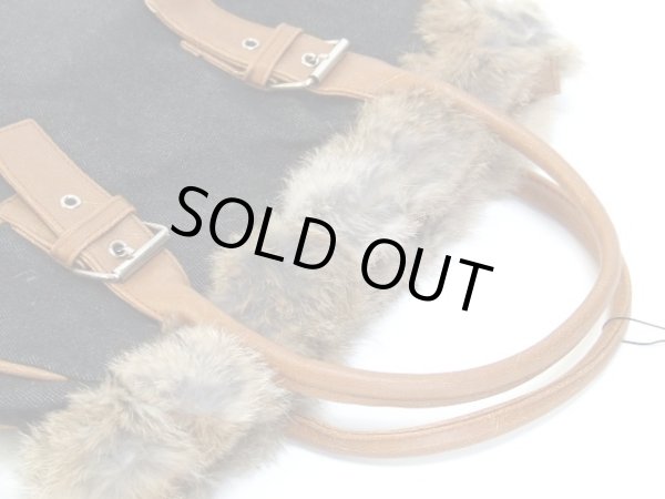 画像3: 天然ラビットファーデニム手提げバッグ (3)