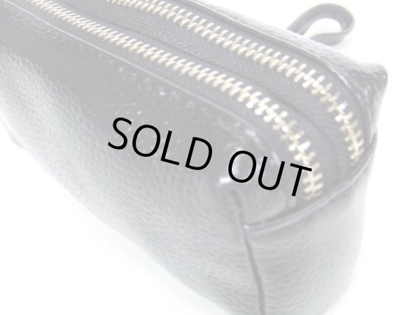 画像4: ダブルファスナー牛革ポーチ黒【メール便ok】 (4)