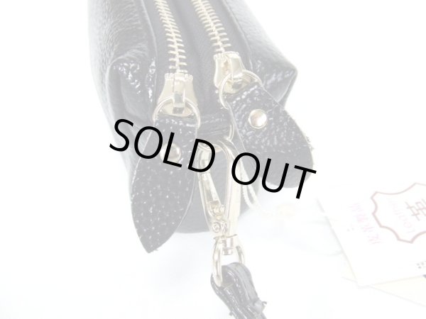 画像3: ダブルファスナー牛革ポーチ黒【メール便ok】 (3)