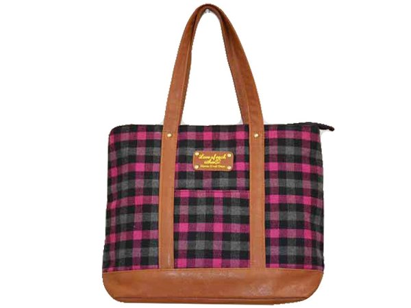 画像2: ＜訳あり＞＜値下げ＞レディース通学おしゃれなチェック柄トートバッグＡ４（２色有） (2)