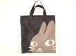 画像1: 猫顔プリントトートバッグA4黒【メール便ok】 (1)