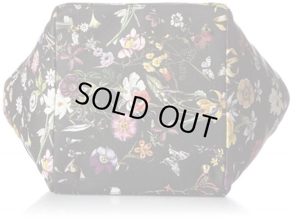 画像5: 絵画風フラワー柄がま口手提げバッグ黒 (5)