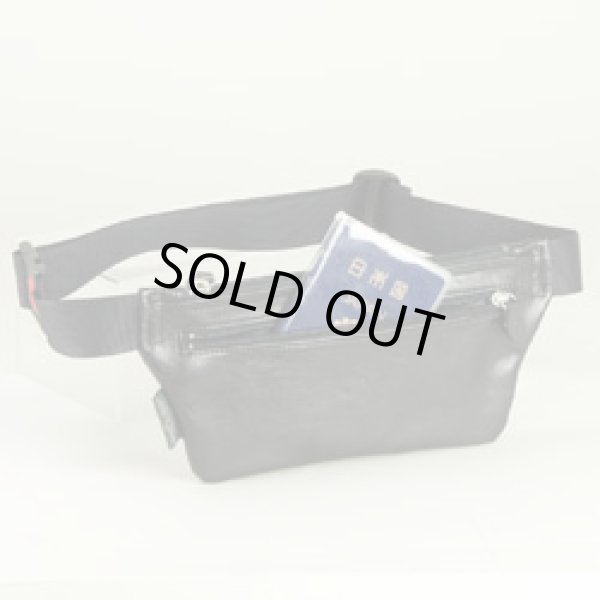 画像5: saleメンズ極薄マチなしフェイクレザー軽量ウエストバッグ日本製／黒 (5)