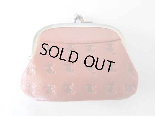 画像2: 猫シルエット牛革親子がま口財布小銭入れ茶 (2)