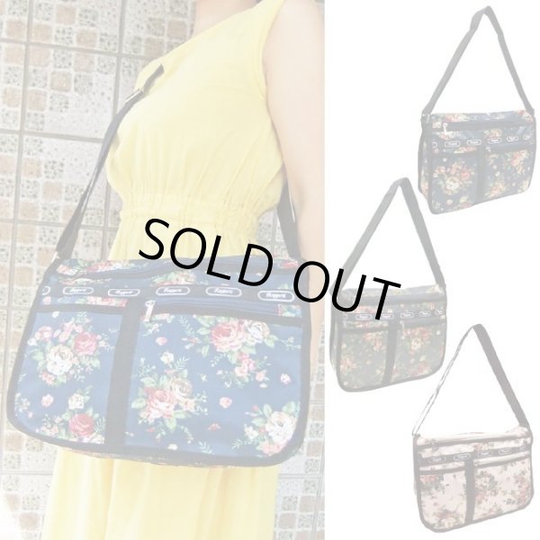 画像7: フラワー柄２室式ショルダーバッグ紺【メール便ok】 (7)