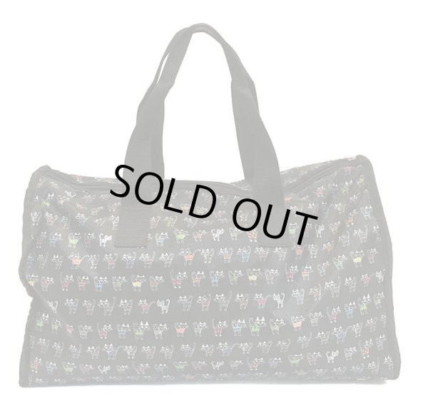 画像2: キャット猫イラスト総柄マルチカラー２ＷＡＹボストンバッグ黒 (2)