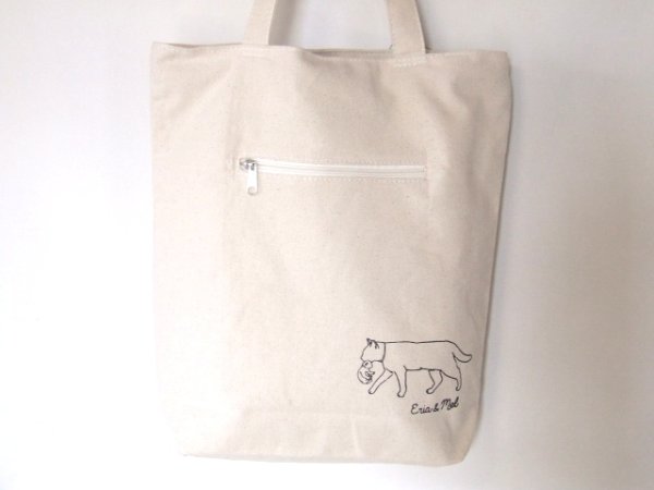 画像3: レディース猫の親子のかわいいイラスト天ファスナートートバッグ／アイボリー (3)