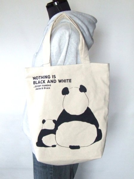 画像11: レディース親子パンダ柄可愛い天ファスナートートバッグ／アイボリー (11)