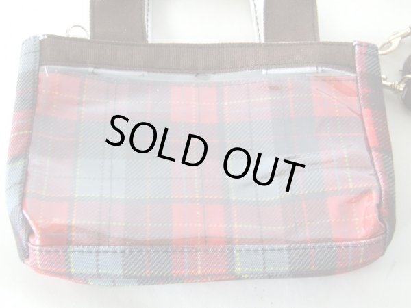 画像3: スマホの操作が透明ポケットに入れたまま出来る2wayミニトートバッグ／タータンチェック（２色有）【メール便ok】 (3)