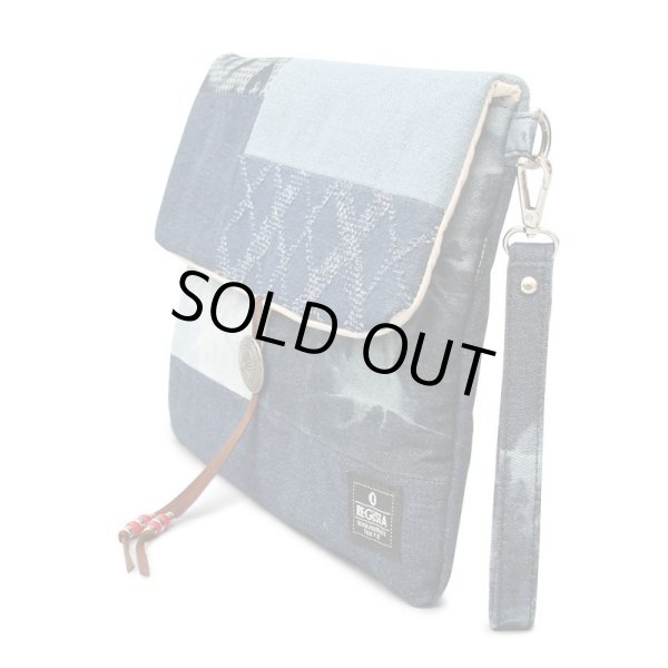 画像2: 【sale】デニムパッチワークコンチョボタン付きＡ４クラッチバッグ (2)