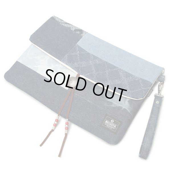 画像4: 【sale】デニムパッチワークコンチョボタン付きＡ４クラッチバッグ (4)