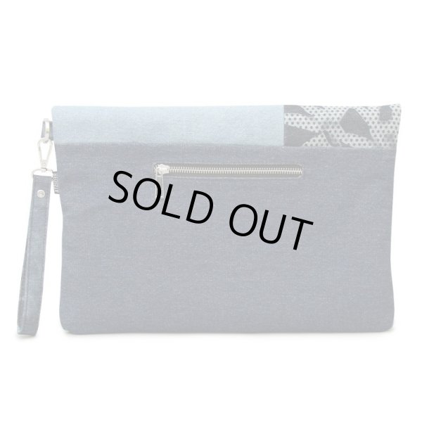 画像3: 【sale】デニムパッチワークコンチョボタン付きＡ４クラッチバッグ (3)