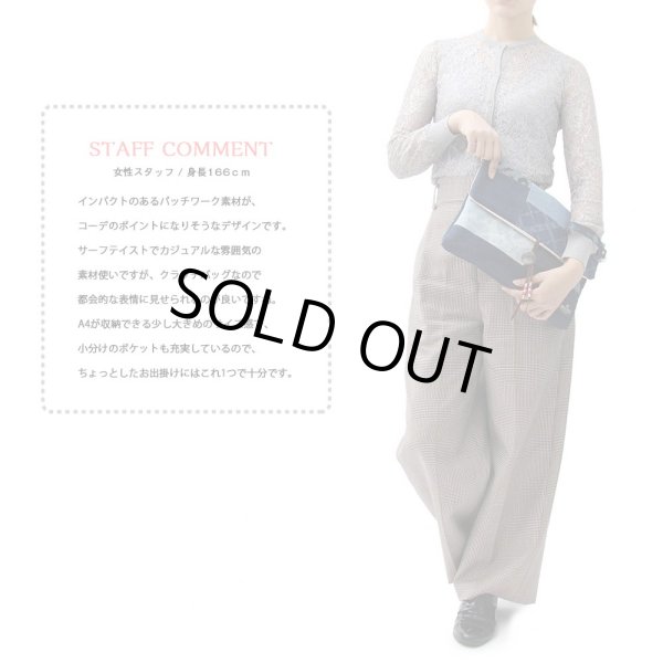 画像10: 【sale】デニムパッチワークコンチョボタン付きＡ４クラッチバッグ (10)
