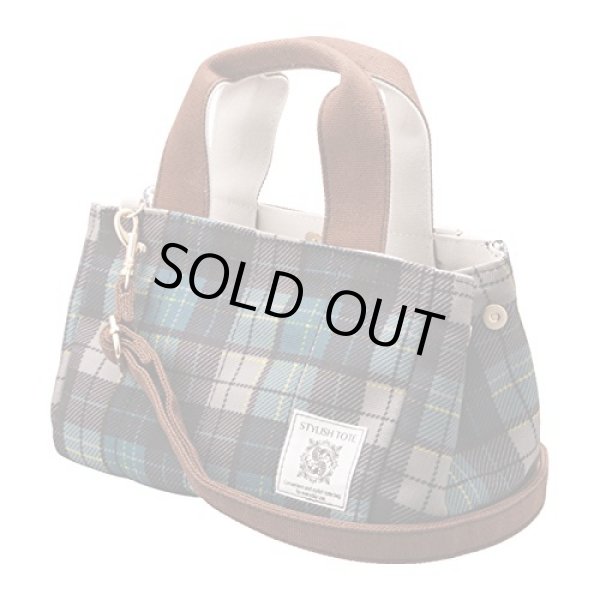 画像2: スマホの操作が透明ポケットに入れたまま出来る2wayミニトートバッグ／タータンチェック２（２色有）【メール便ok】 (2)
