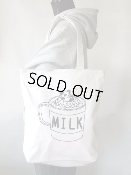 画像7: レディース＆女の子向けパンダイラスト天ファスナー帆布キャンバストートバッグ／MILK【メール便ok】 (7)