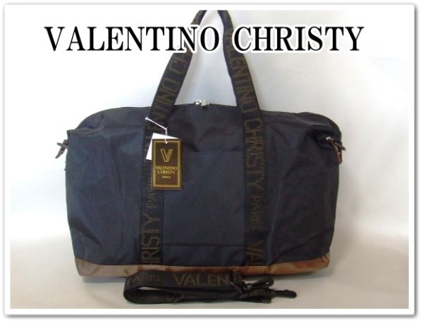 画像1: ＜値下げ＞VALENTINO CHRISTYレディース英字ロゴテープ2WAYボストンバッグ／黒 (1)