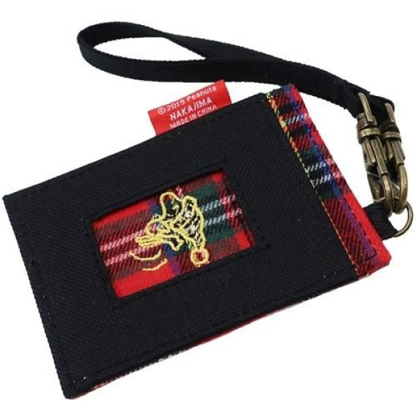 画像2: （送料無料）スヌーピーsnoopyハンドストラップ付きシングルパスケース/タータンチェック (2)