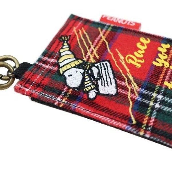画像3: （送料無料）スヌーピーsnoopyハンドストラップ付きシングルパスケース/タータンチェック (3)