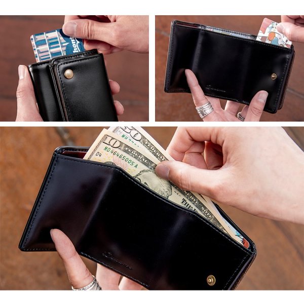 画像10: ＜sale＞本革レザーRenameシンプルなレトロ調３つ折りコンパクト財布ユニセックス（２色有） (10)