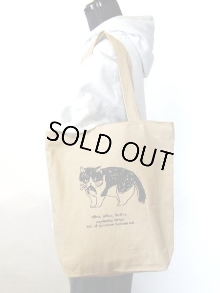 画像4: レディースお魚くわえた猫グラフィックキャンバストートバッグ／ベージュ＜送料無料＞ (4)